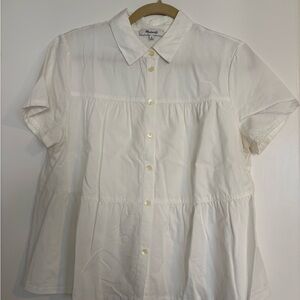 Madewell Tiered White Short Sleeve Button-Down Shirt